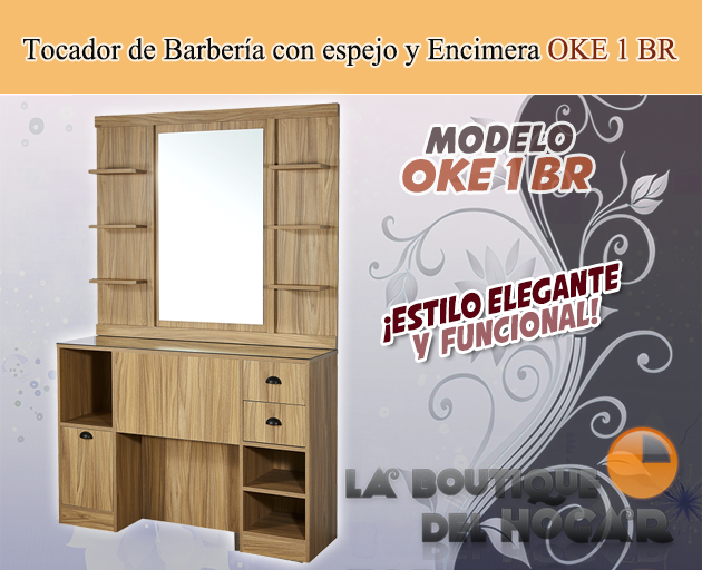 Tocador de Barbería Vintage con espejo y Encimera Modelo OKE 1 BR