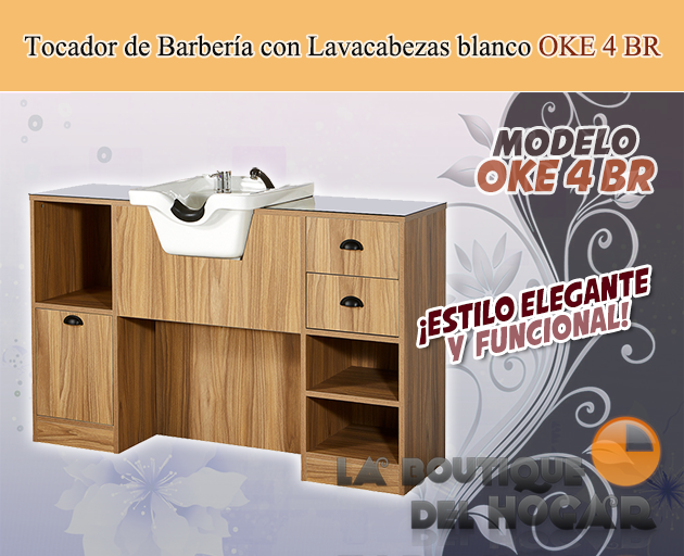 Tocador de Barbería Vintage con Lavacabezas Modelo OKE 4 BR