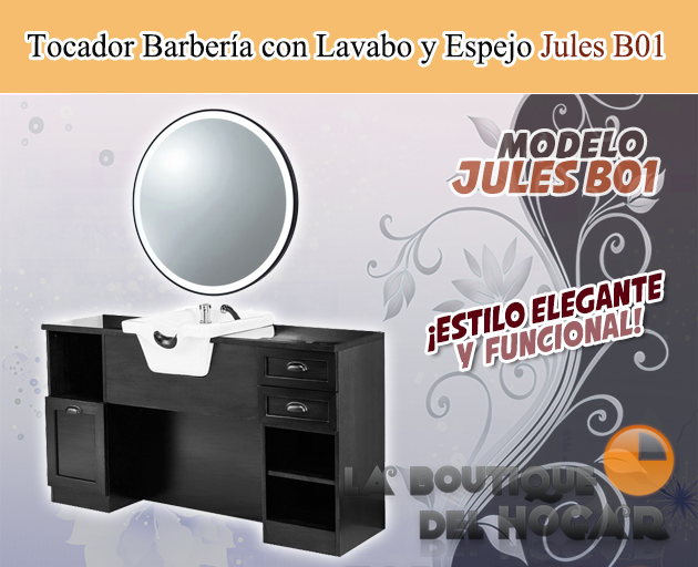 Tocador de Barbería Vintage con encimera y Lavacabezas Modelo Jules B02