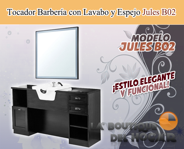 Tocador de Barbería Vintage con encimera y Lavacabezas Modelo Jules B02