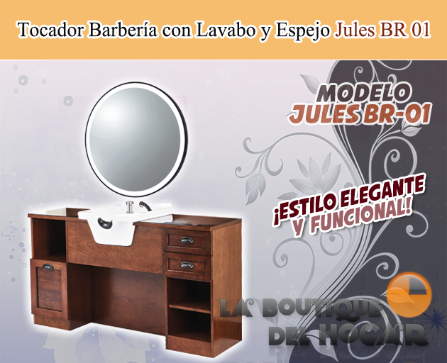 Tocador de Barbería Vintage con encimera y Lavacabezas Modelo Jules B01