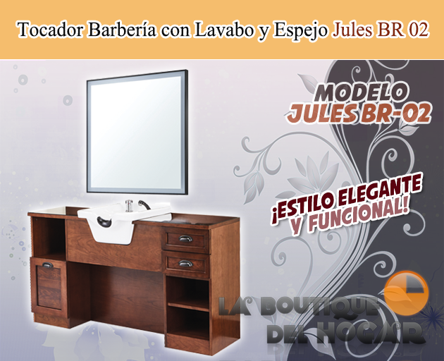 Tocador de Barbería Vintage con encimera y Lavacabezas Modelo Jules B02