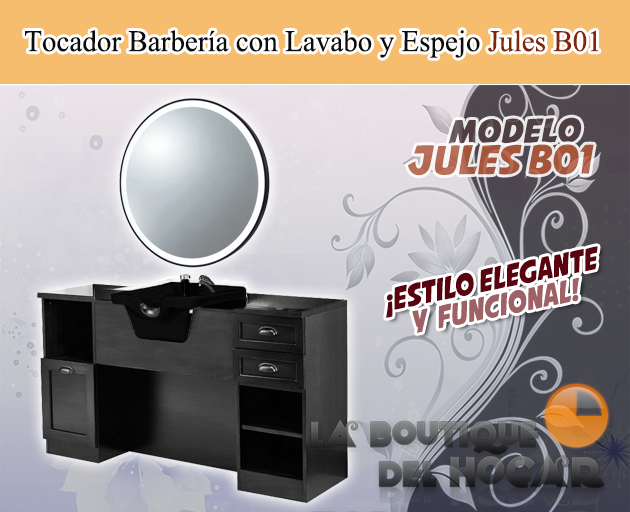 Tocador de Barbería Vintage con encimera y Lavacabezas Modelo Jules B01