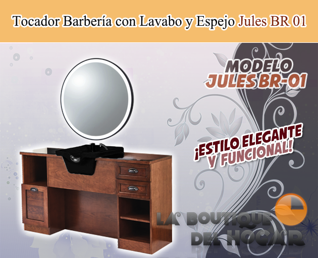 Tocador de Barbería Vintage con encimera y Lavacabezas Modelo Jules B01