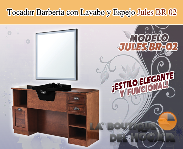 Tocador de Barbería Vintage con encimera y Lavacabezas Modelo Jules B02