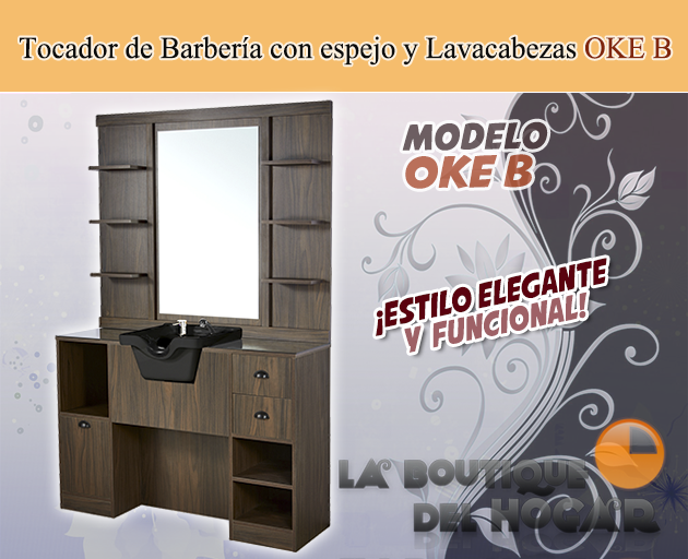 Tocador de Barbería Vintage con espejo y Lavacabezas Modelo OKE 2 B