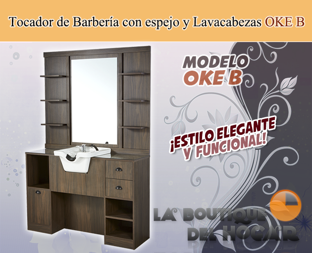 Tocador de Barbería Vintage con espejo y Lavacabezas Modelo OKE 2 B