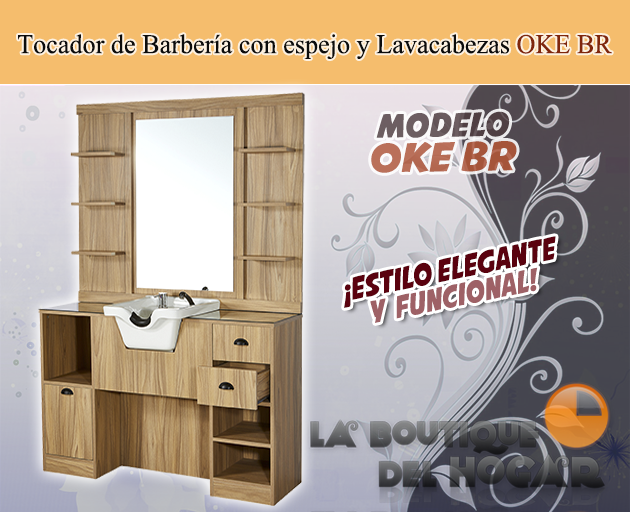 Tocador de Barbería Vintage con espejo y Lavacabezas Modelo OKE 2 BR