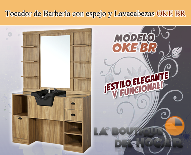 Tocador de Barbería Vintage con espejo y Lavacabezas Modelo OKE 2 BR