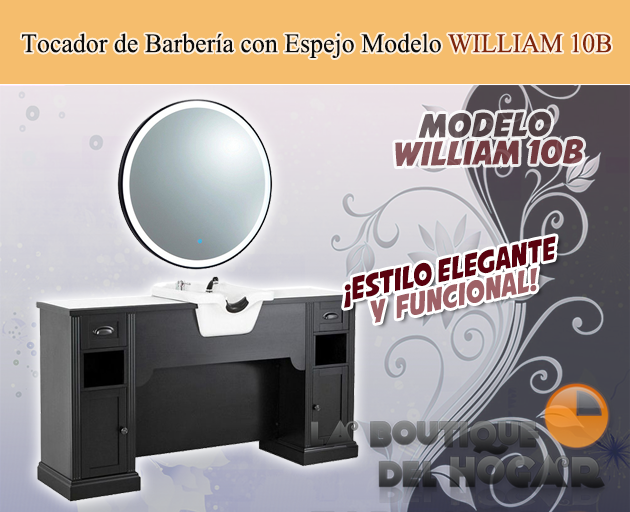 Tocador de Barbería Vintage con encimera y Lavacabezas Modelo WILLIAM 10B