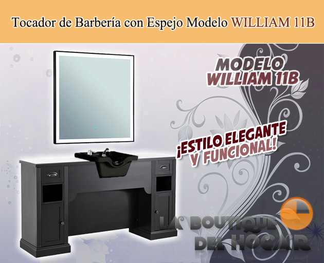 Tocador de Barbería Vintage con encimera y Lavacabezas Modelo WILLIAM 11B