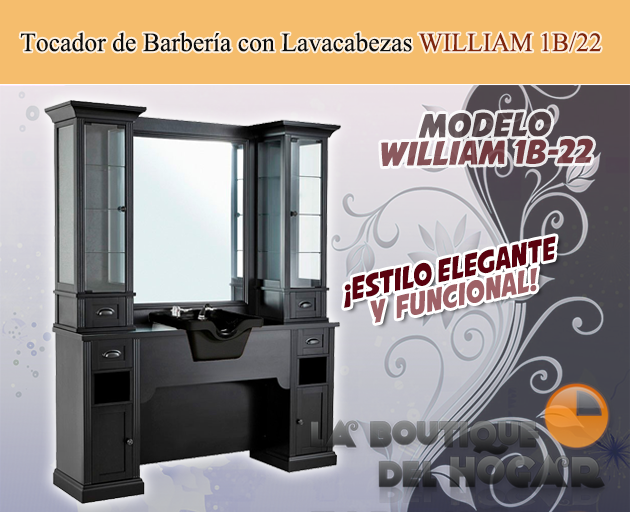 Tocador de Barbería Vintage con encimera y Lavacabezas Modelo WILLIAM 1B/22