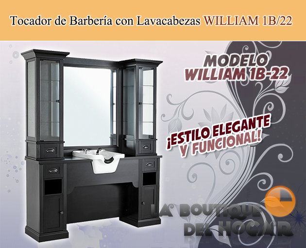 Tocador de Barbería Vintage con encimera y Lavacabezas Modelo WILLIAM 1B/22