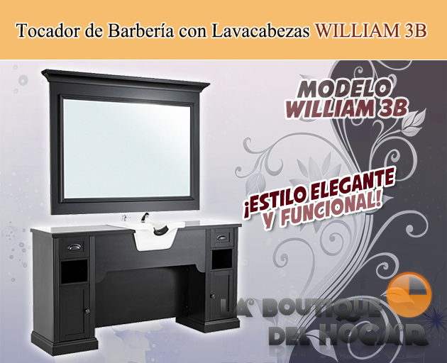Tocador de Barbería Vintage con encimera y Lavacabezas Modelo WILLIAM 3B