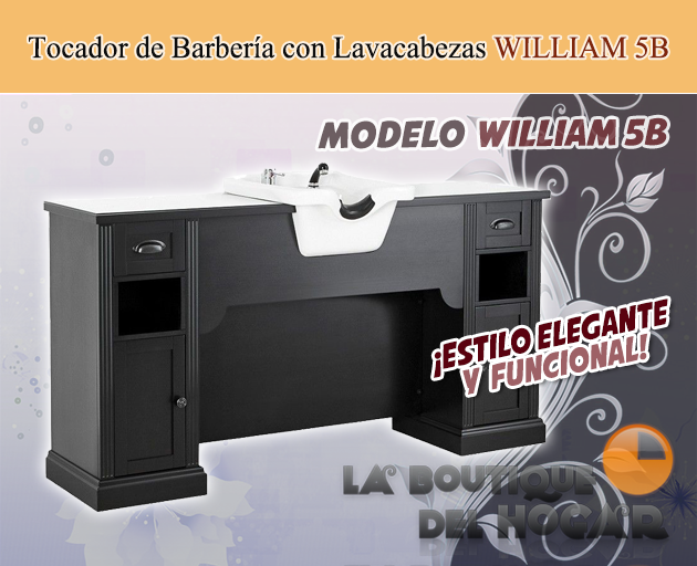 Tocador de Barbería Vintage con encimera y Lavacabezas Modelo WILLIAM 5B