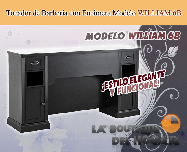 Tocador de Barbería Vintage con mueble encimera Modelo WILLIAM 6B