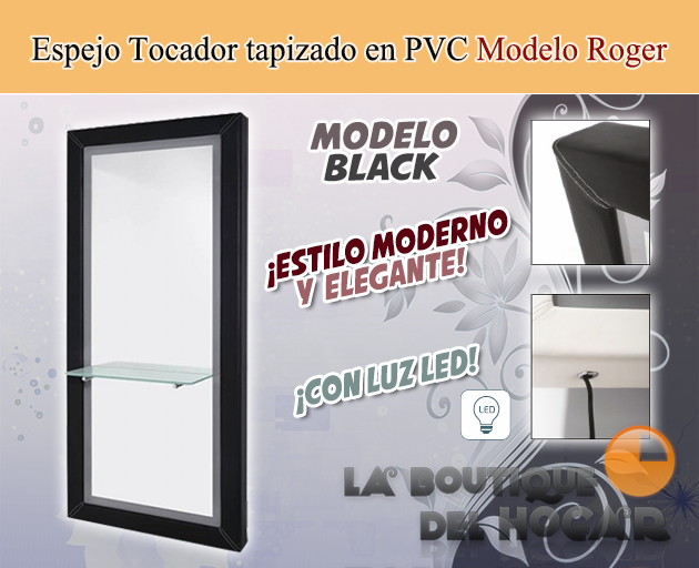 Tocador de Peluquería tapizado PVC con Luz LED Modelo Roger Black