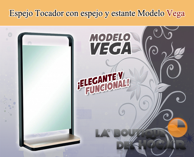 Tocador de Peluquería estilo Moderno con espejo Modelo Vega></div><br /><br />


<h3>¿Qué le ofrece el Tocador Modelo Vega?</h3>

<p>El Espejo Tocador Modelo Vega que le presenta ahora La Boutique del Hogar, es un extraordinario ejemplo del concepto que supone el utilizar materiales de calidad para la elaboración de productos para estética o peluquería destinados a un uso específico y profesional, dando lugar a productos únicos y adaptados a cada uso particular. Se trata de un Espejo Tocador de Peluquería de  llamativo diseño y elegantes acabados que proporcionará el perfecto equilibrio entre diseño y practicidad. </p>

<br /><div align=