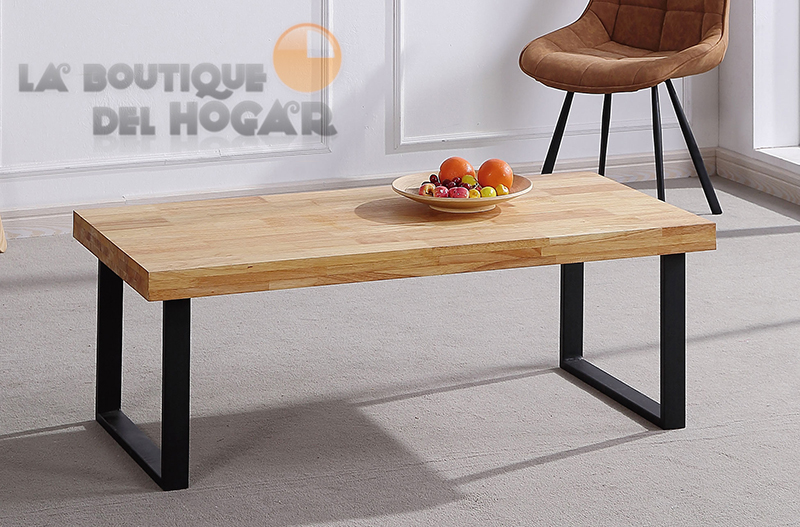 Mesa de centro fija negra con patas metálicas y tablero de Roble Nordish Modelo Natural