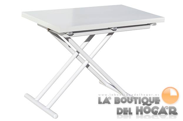 Mesa de centro elevable blanca con patas metálicas y tablero Blanco Modelo Up-Down