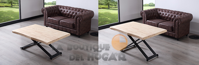 Mesa de centro elevable negra con patas metálicas y tablero de Roble Nordish Modelo Zoe