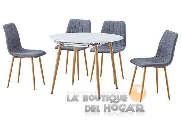 Mesa de comedor extensible blanca con patas metálicas y tablero lacado en blanco Modelo Artic