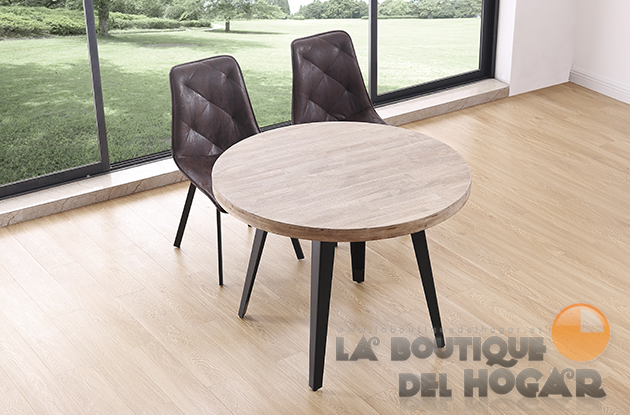 Mesa de comedor fija negra con patas metálicas y tablero de Roble Nordish Modelo Berg