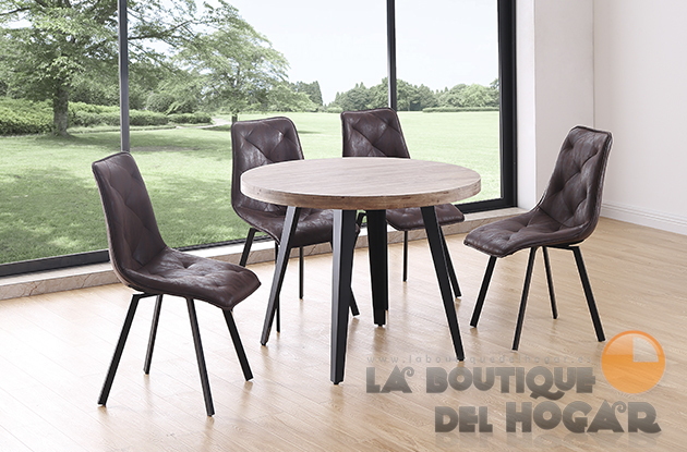 Mesa de comedor fija negra con patas metálicas y tablero de Roble Nordish Modelo Berg