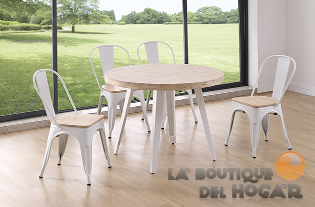 Mesa de comedor fija negra con patas metálicas y tablero de Roble Nordish Modelo Berg