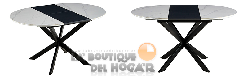 Mesa de comedor extensible negra con patas metálicas y tablero ceramic Modelo Ibiza