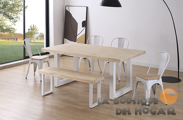 Mesa de comedor fija con patas metálicas y tablero de Roble Modelo Loft