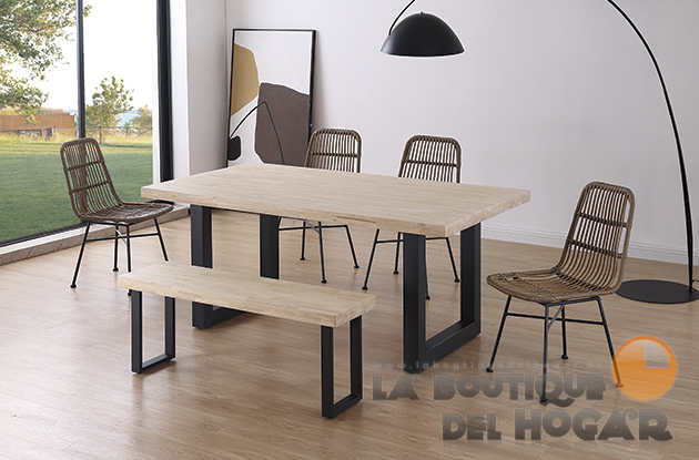 Mesa de comedor fija con patas metálicas y tablero de Roble Modelo Loft