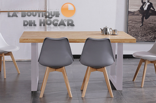 Mesa de comedor fija con patas metálicas y tablero de Roble Modelo Loft