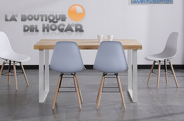 Mesa de comedor fija con patas metálicas y tablero de Roble Modelo Natural