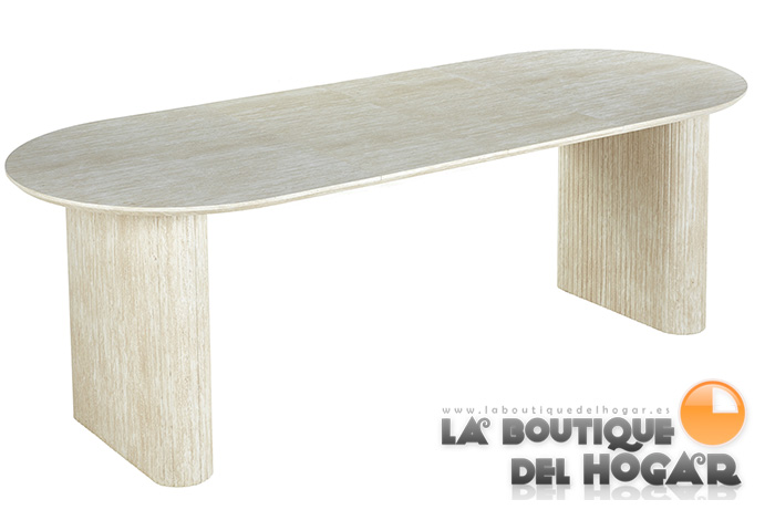 Mesa de comedor Oval extensible con tablero Travertino Modelo Pietra 150
