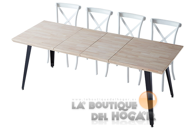 Mesa de comedor extensible negra con patas metálicas y tablero de Roble Nordish Modelo Berg