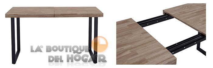 Mesa de comedor extensible negra con patas metálicas y tablero de Roble Honey Modelo Steve