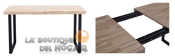 Mesa de comedor extensible negra con patas metálicas y tablero de Roble Nordish Modelo Steve