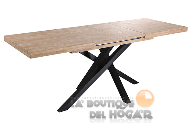 Mesa de comedor extensible negra con patas metálicas y tablero de Roble Nordish Modelo Xena