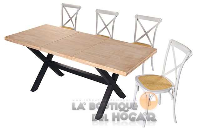 Mesa de comedor extensible negra con patas metálicas y tablero de Roble Nordish Modelo X-Loft