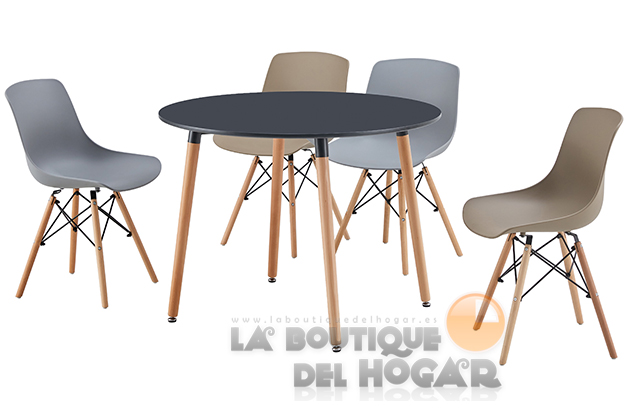 Mesa de comedor redonda fija con patas de madera y tablero DM Blanco Modelo Nordika 100