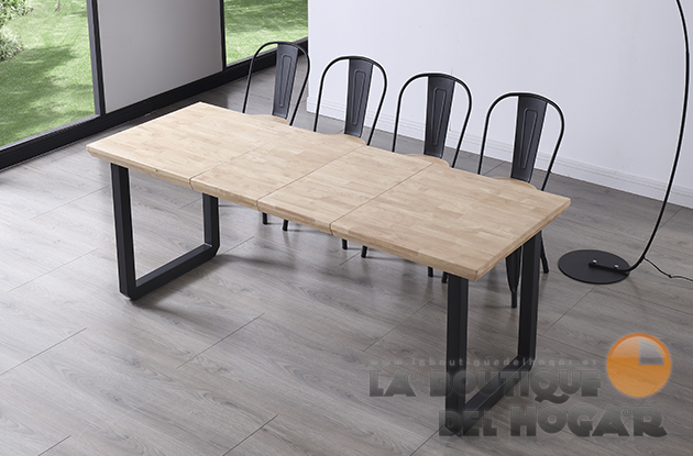 Mesa de comedor extensible negra con patas metálicas y tablero de Roble Nordish Modelo Roma