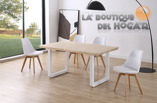Mesa de comedor fija negra con patas metálicas y tablero de Roble Nordish Modelo Roma 150