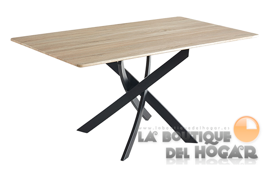 Mesa de comedor fija con patas metálicas y tablero de Roble Modelo Zen