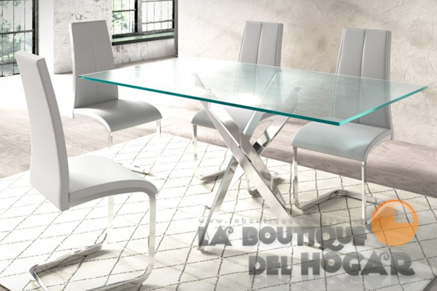 Mesa de comedor fija de estilo moderno en cristal templado Modelo Thunder