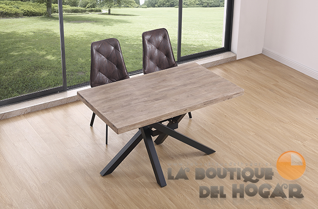 Mesa de comedor fija con patas metálicas y tablero de Roble Modelo Xena