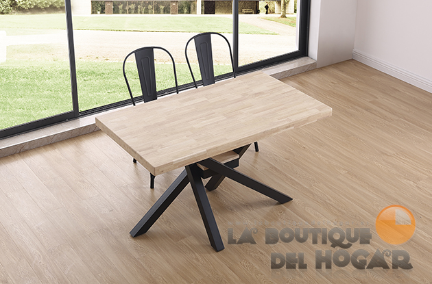 Mesa de comedor fija con patas metálicas y tablero de Roble Modelo Xena