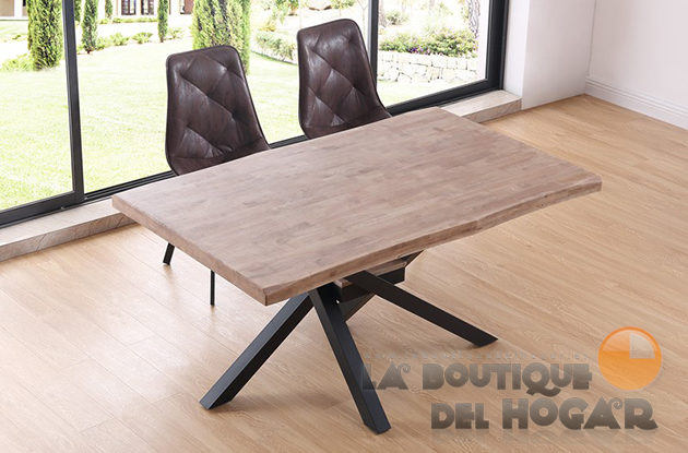 Mesa de comedor fija con patas metálicas y tablero de Roble Modelo Xena