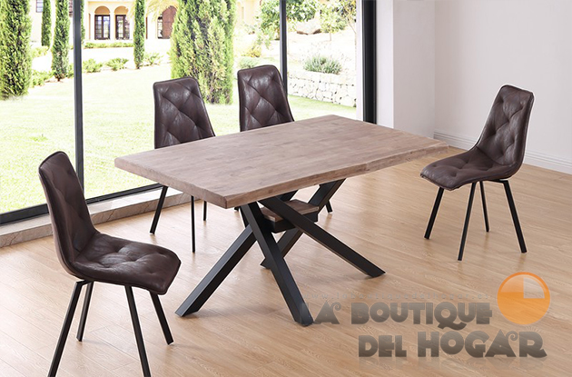 Mesa de comedor fija con patas metálicas y tablero de Roble Modelo Xena