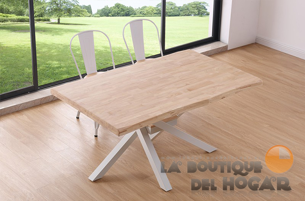 Mesa de comedor fija con patas metálicas y tablero de Roble Modelo Xena